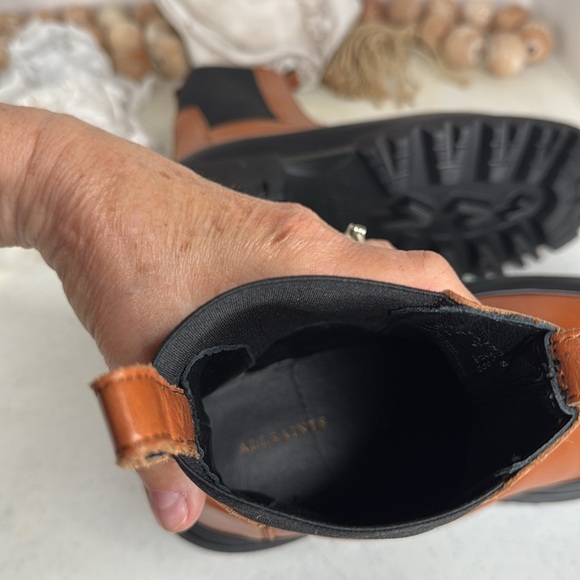 ALLSAINTS HARLEE Chelsea Tan Leather Lug Sole Chunky Boots Euro 38/7 NWOB - Picture 5 of 10